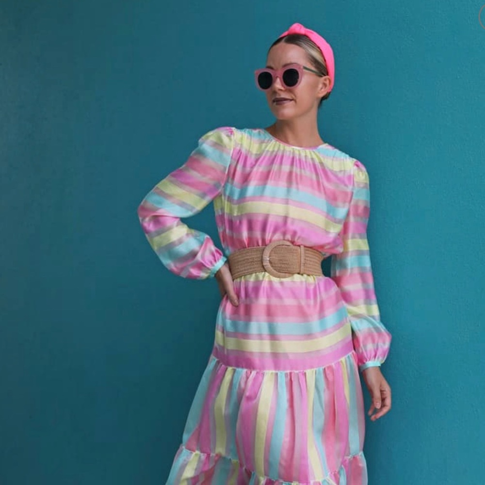 Atlantic-Pacific Stripe Tiered Organza Dress